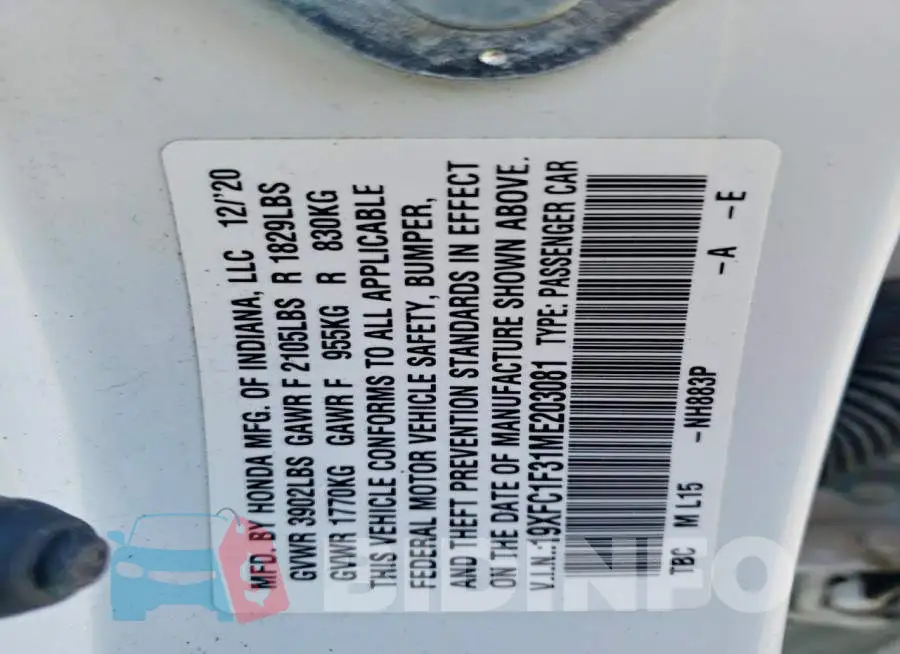 19XFC1F31ME203081 Photo# 12