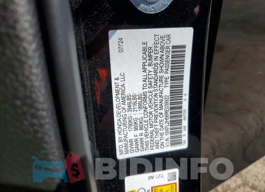 19XFL2H56RE039922 Photo# 13