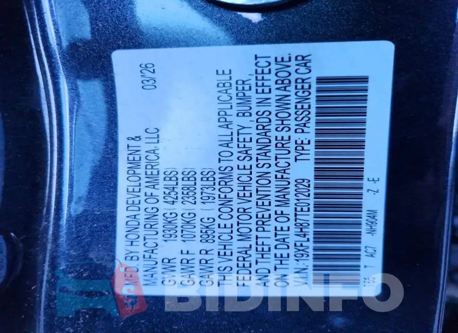 19XFL4H87TE012029 Photo# 13