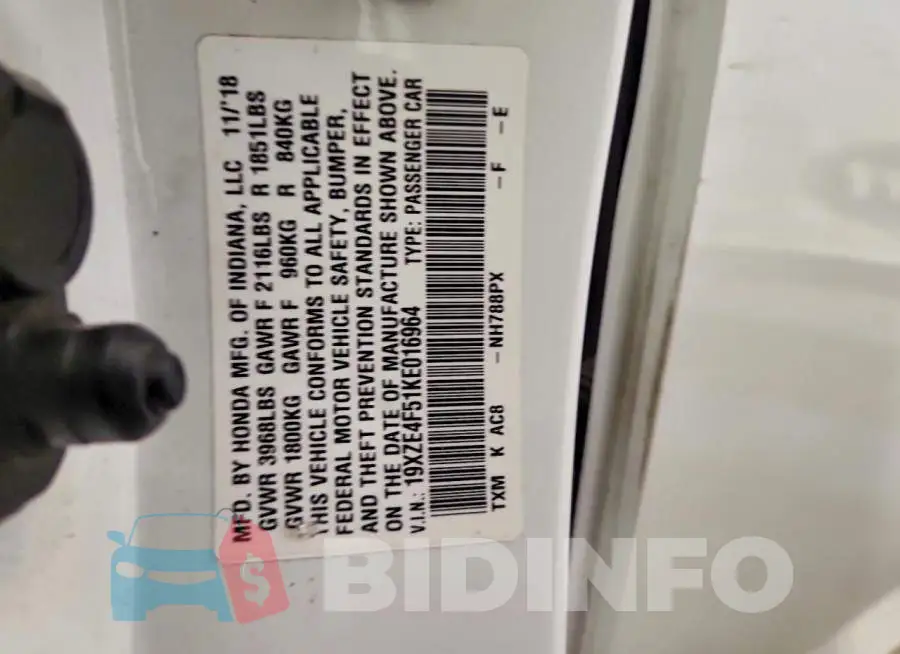 19XZE4F51KE016964 Photo# 12