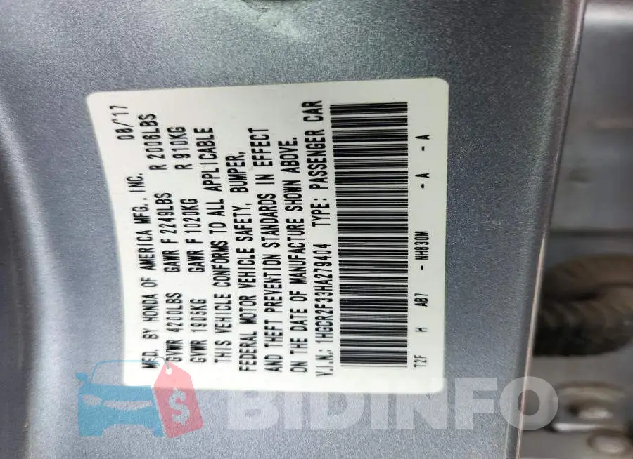 1HGCR2F33HA279404 Photo# 12