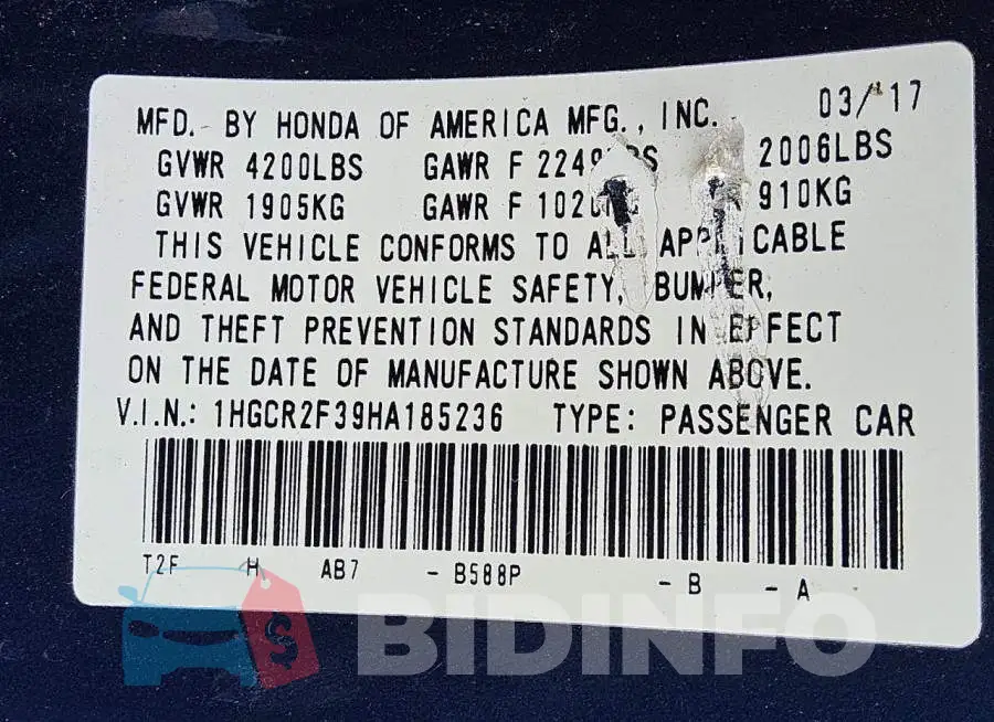 1HGCR2F39HA185236 Photo# 12