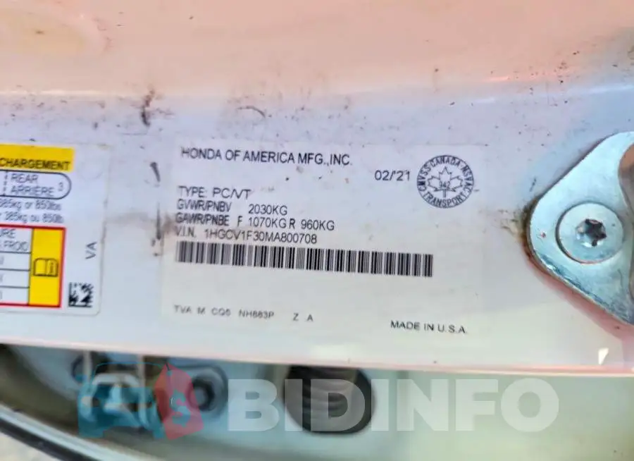 1HGCV1F30MA800708 Photo# 12