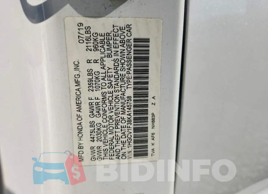 1HGCV1F38KA145758 Photo# 12