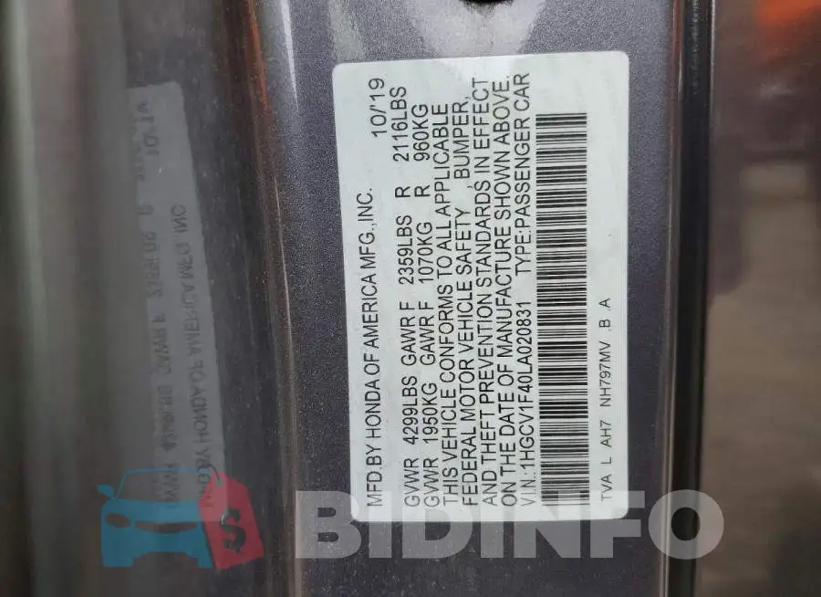1HGCV1F40LA020831 Photo# 12