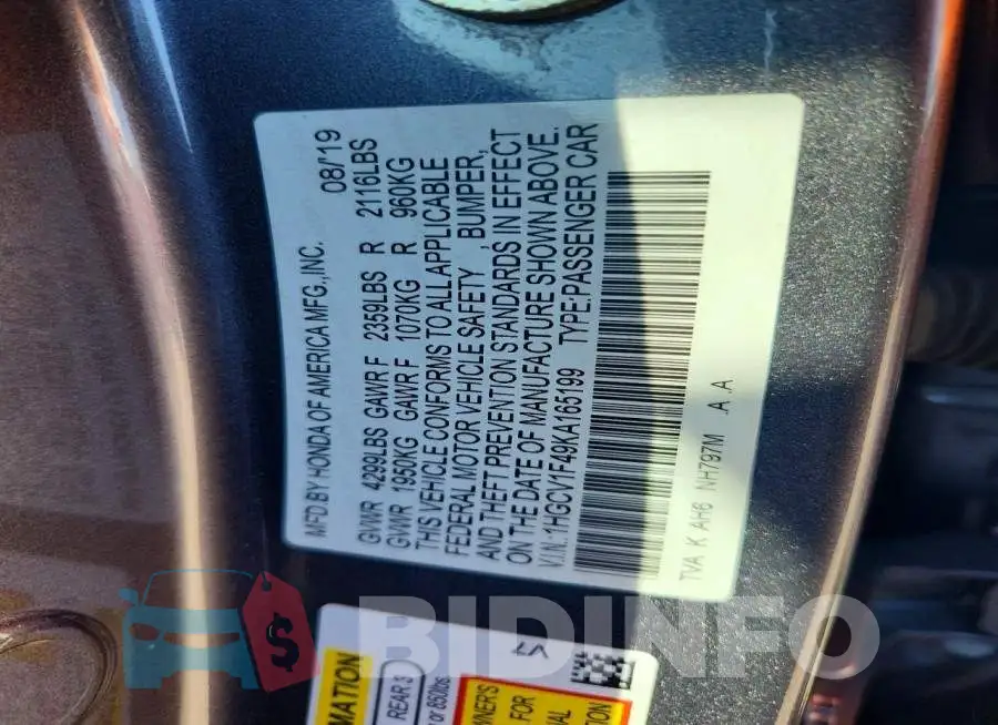 1HGCV1F49KA165199 Photo# 12