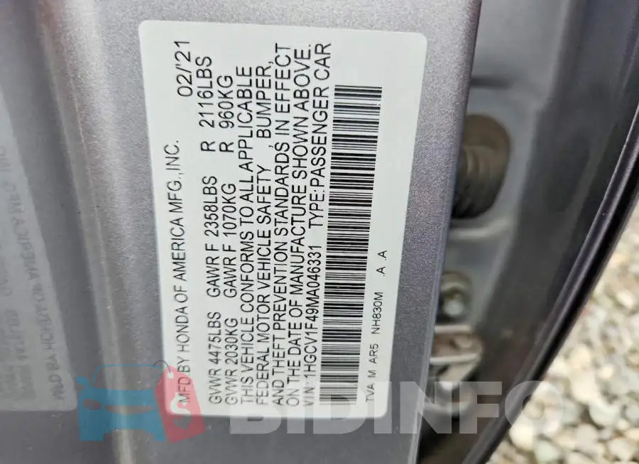 1HGCV1F49MA046331 Photo# 13