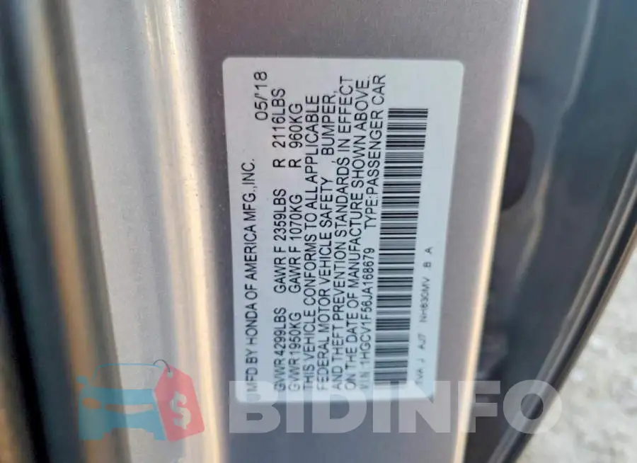 1HGCV1F56JA168679 Photo# 12