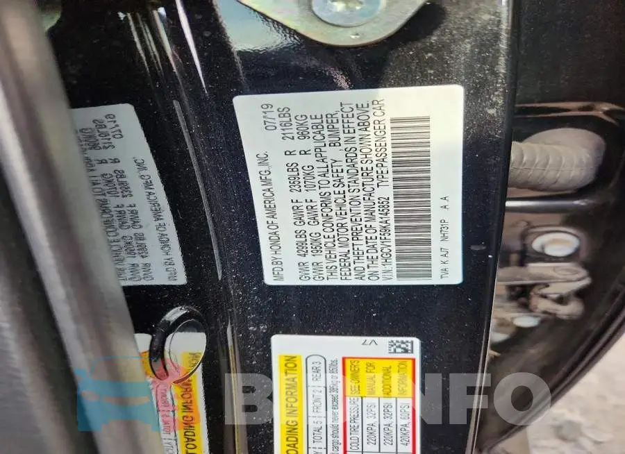 1HGCV1F59KA145852 Photo# 12