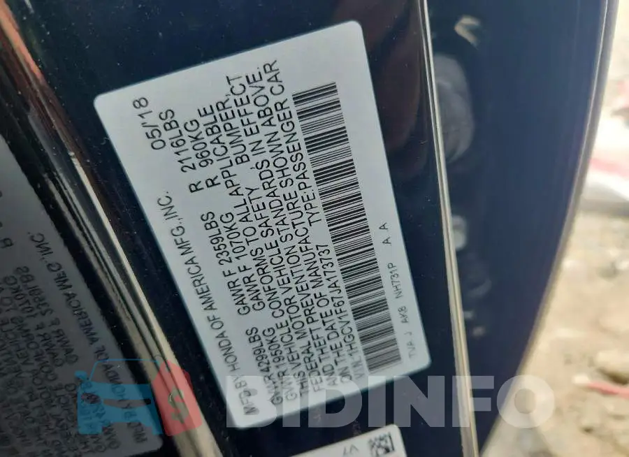 1HGCV1F67JA173737 Photo# 12