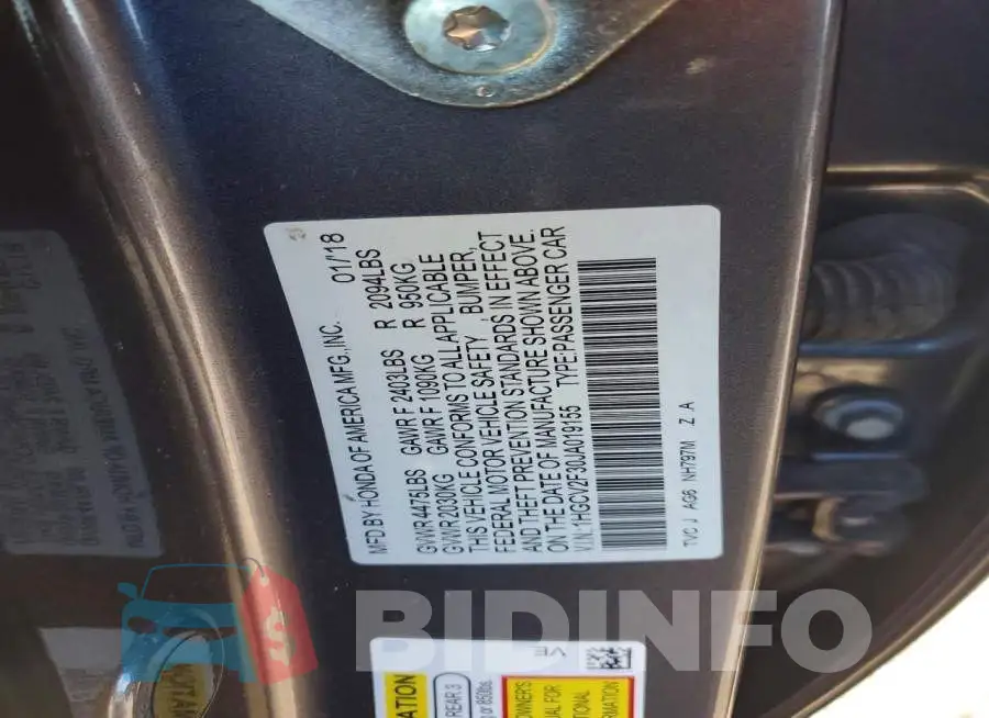 1HGCV2F30JA019155 Photo# 12
