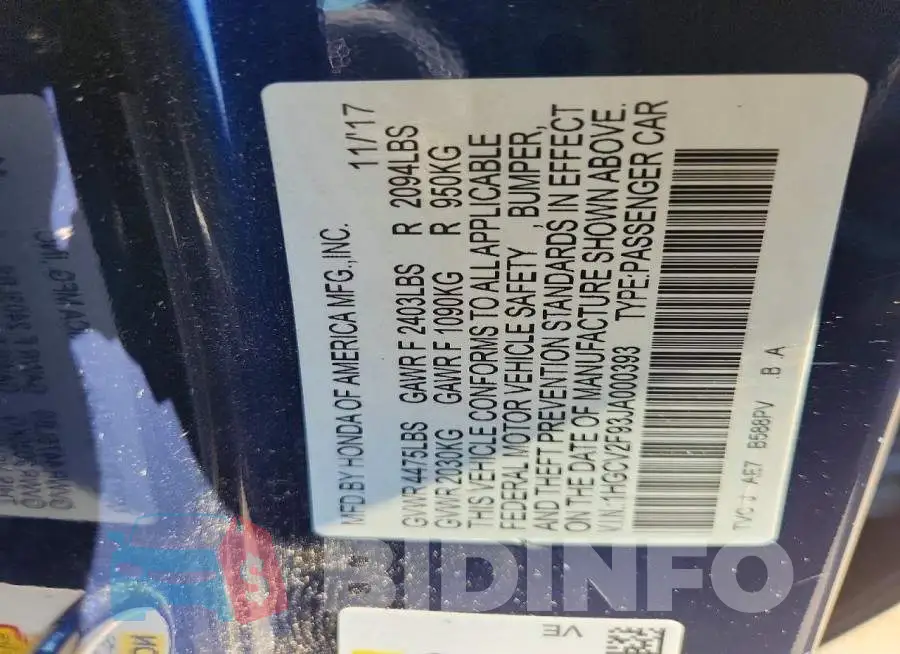 1HGCV2F93JA000393 Photo# 12
