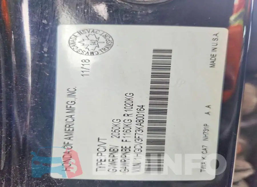 1HGCV3F73KA800164 Photo# 12