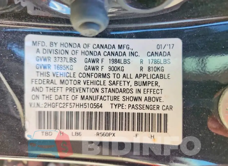 2HGFC2F57HH510564 Photo# 13