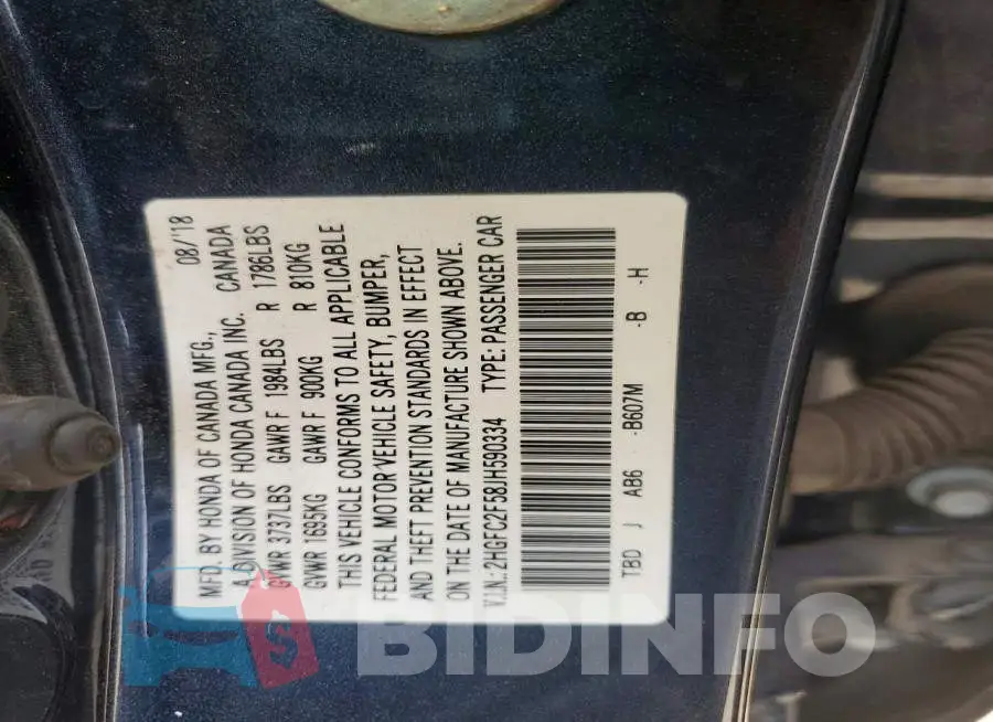 2HGFC2F58JH590334 Photo# 12