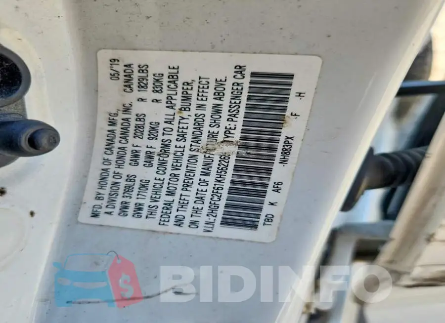 2HGFC2F61KH562269 Photo# 12