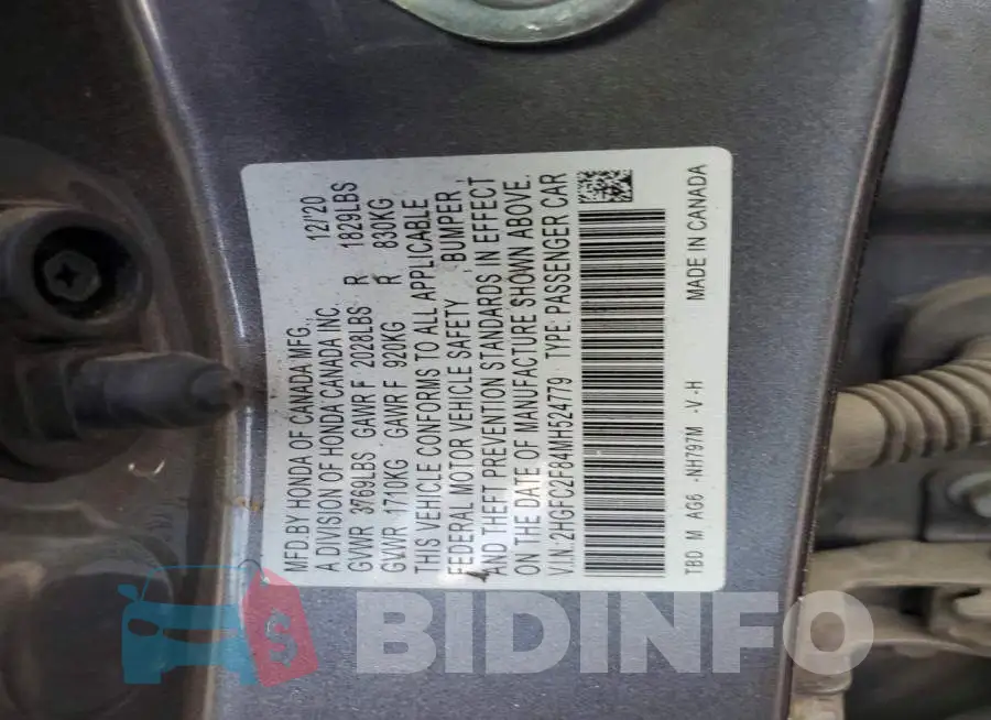 2HGFC2F84MH524779 Photo# 12