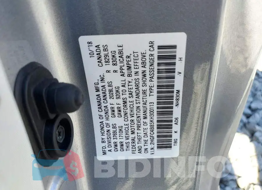 2HGFC4B85KH300113 Photo# 12