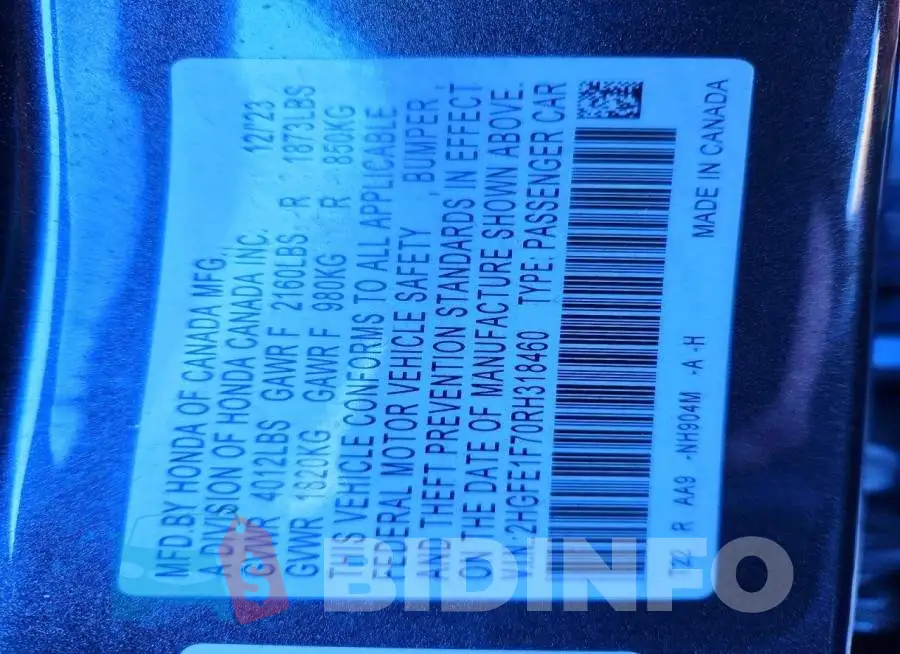 2HGFE1F70RH318460 Photo# 12
