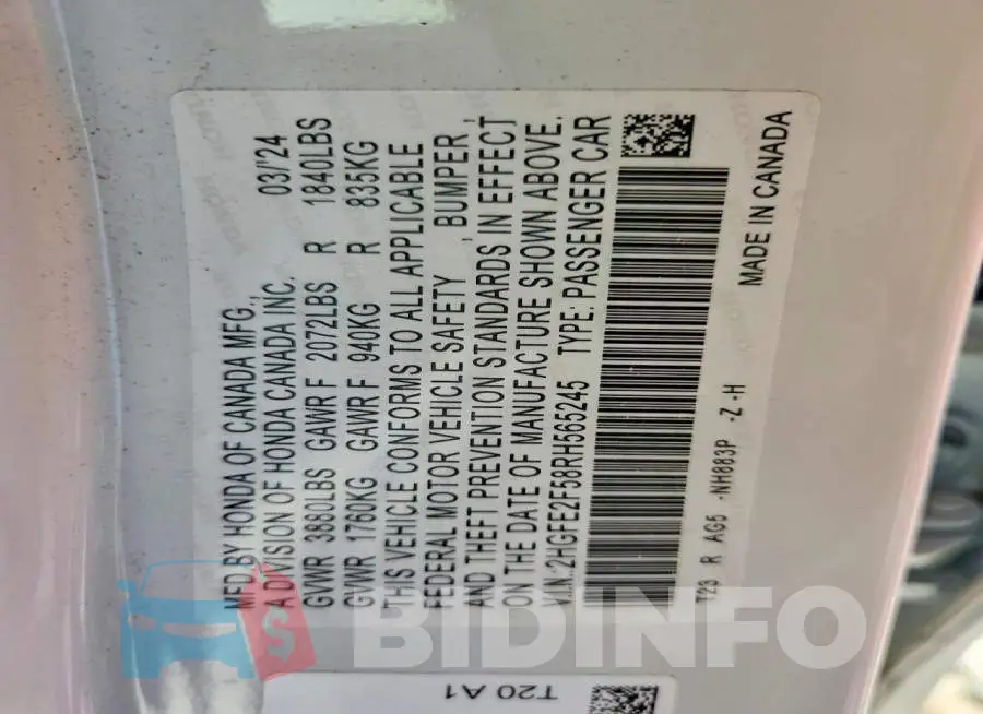 2HGFE2F58RH565245 Photo# 12