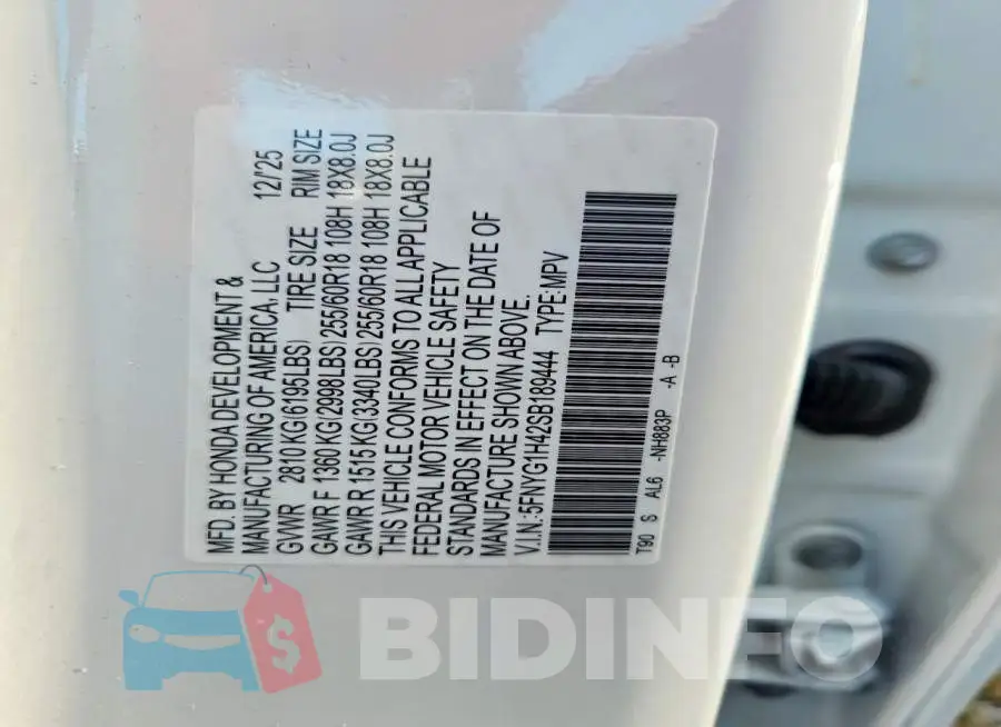 5FNYG1H42SB189444 Photo# 14