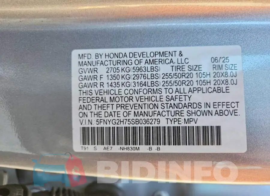 5FNYG2H75SB036279 Photo# 14
