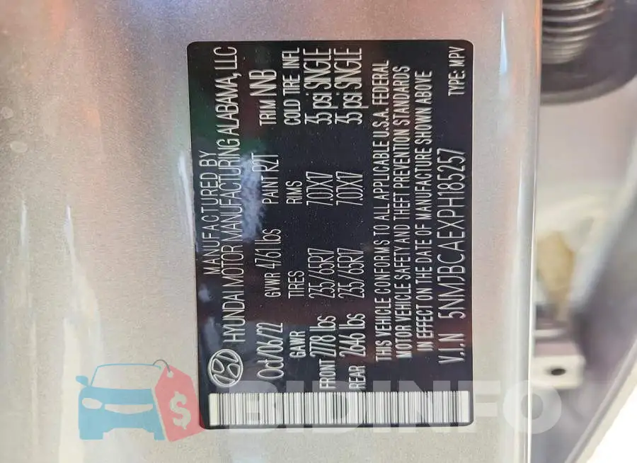 5NMJBCAEXPH185257 Photo# 14