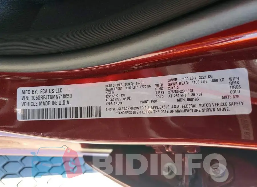 1C6SRFJT8MN718650 Photo# 12