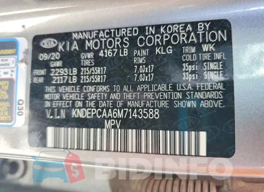 KNDEPCAA6M7143588 Photo# 13