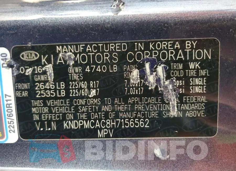 KNDPMCAC8H7156562 Photo# 13
