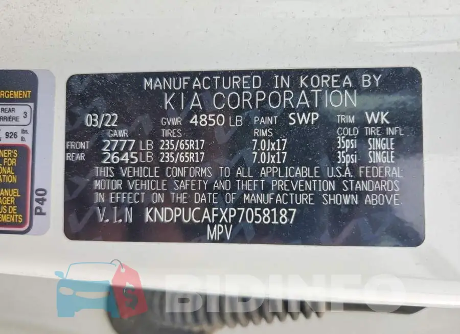KNDPUCAFXP7058187 Photo# 13