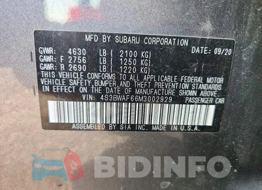 4S3BWAF66M3002929 Photo# 12