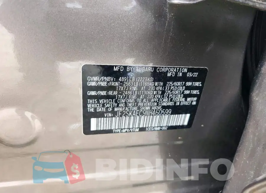 JF2SKAEC9NH460599 Photo# 13