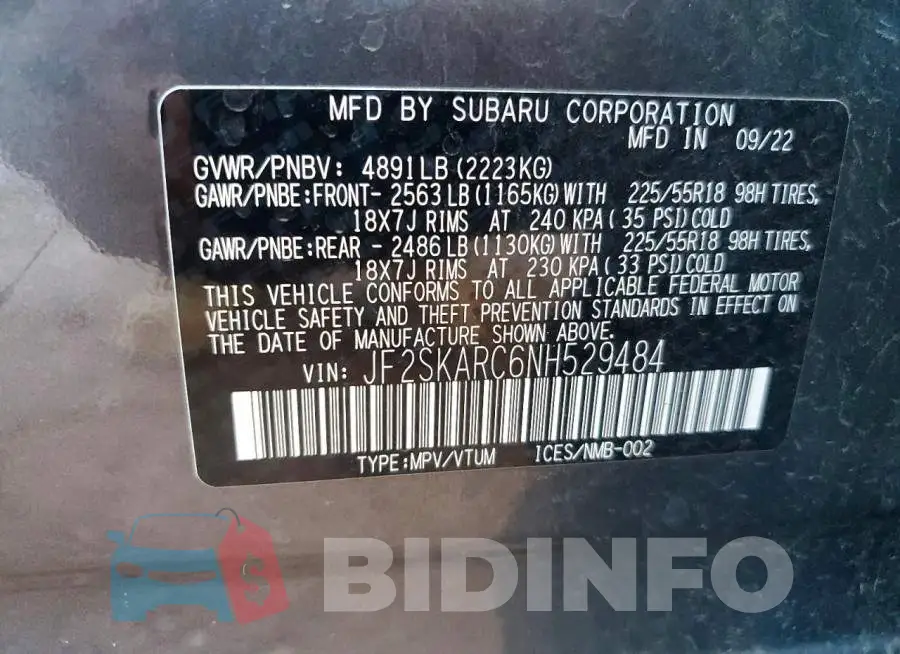 JF2SKARC6NH529484 Photo# 13