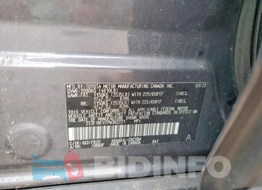 2T3F1RFV7PW362721 Photo# 13