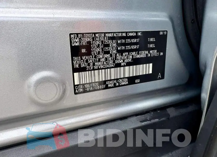 2T3F1RFV9KC040947 Photo# 10