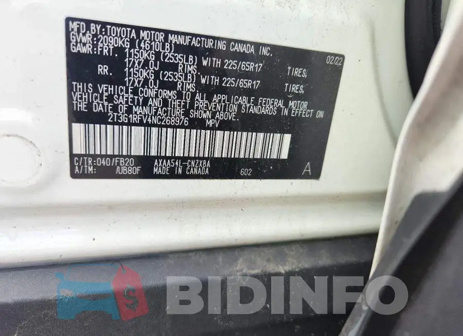 2T3G1RFV4NC268976 Photo# 13