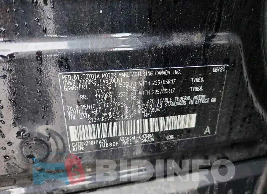 2T3P1RFV5MC218697 Photo# 12