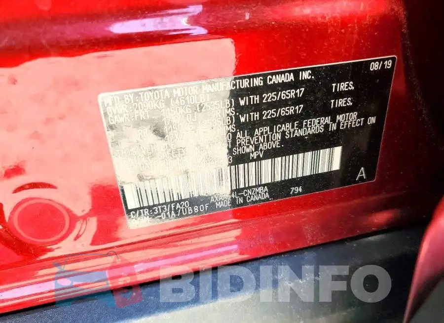 2T3P1RFV8KC046873 Photo# 13