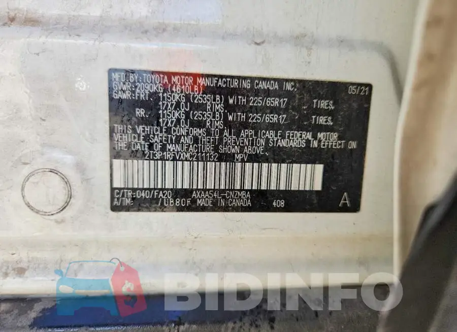 2T3P1RFVXMC211132 Photo# 13
