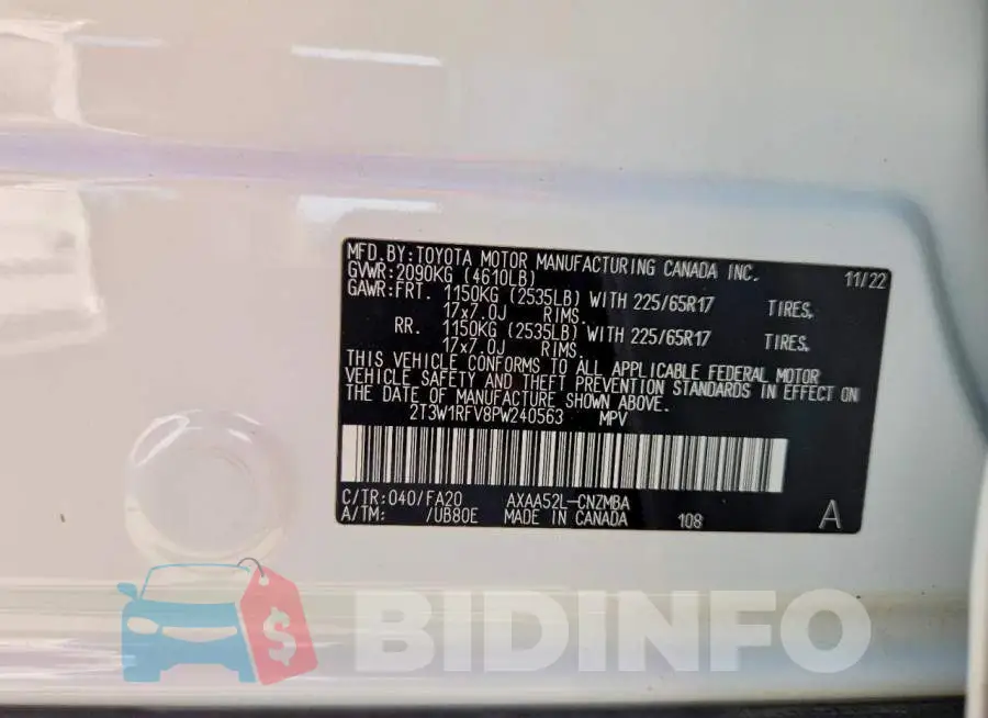 2T3W1RFV8PW240563 Photo# 14