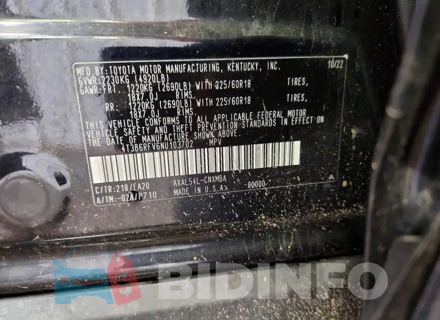4T3B6RFV6NU103702 Photo# 12