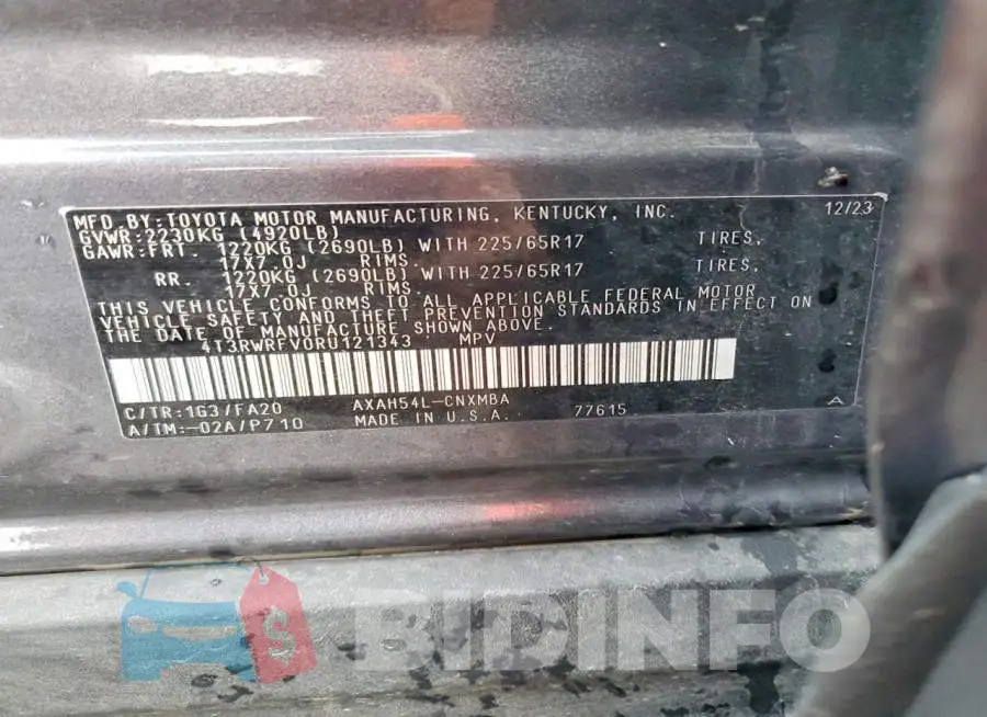 4T3RWRFV0RU121343 Photo# 13