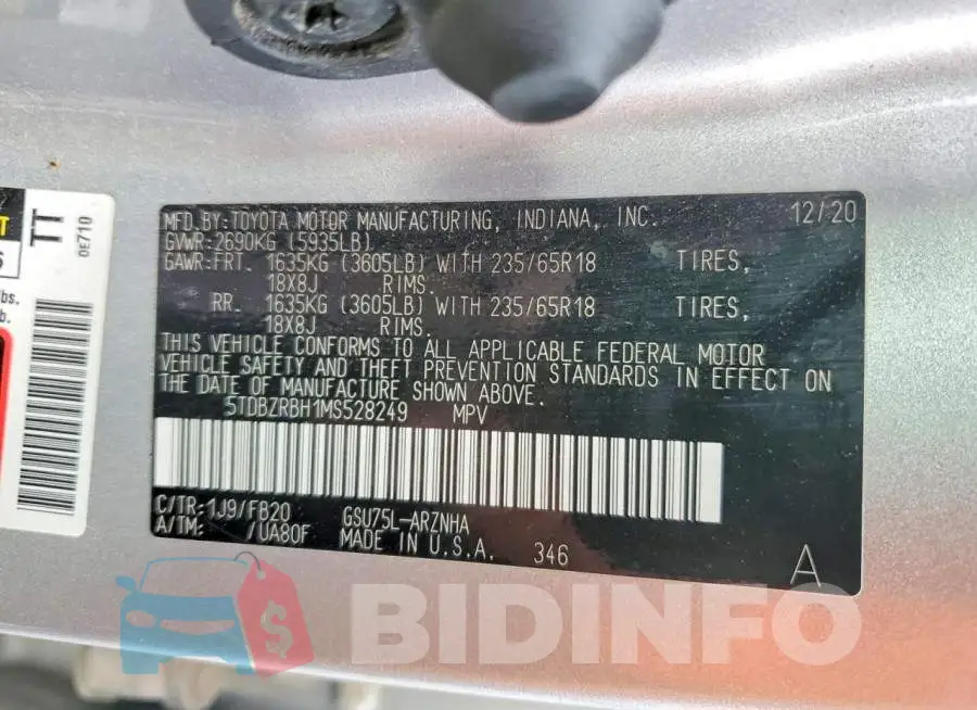 5TDBZRBH1MS528249 Photo# 13