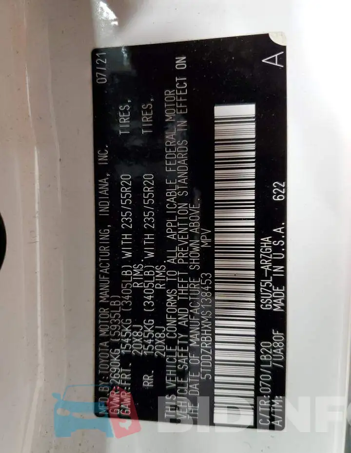 5TDDZRBHXMS138453 Photo# 14