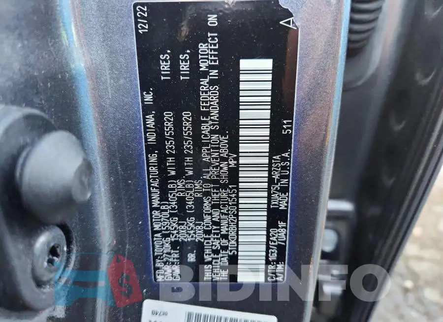 5TDKDRBH2PS015451 Photo# 13