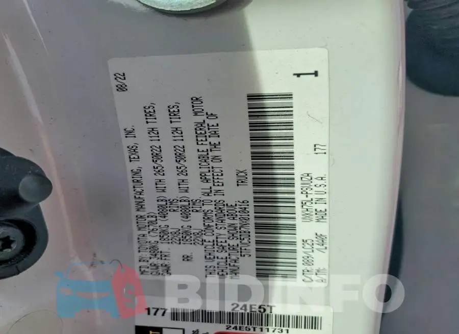 5TFVC5DB7NX010416 Photo# 12