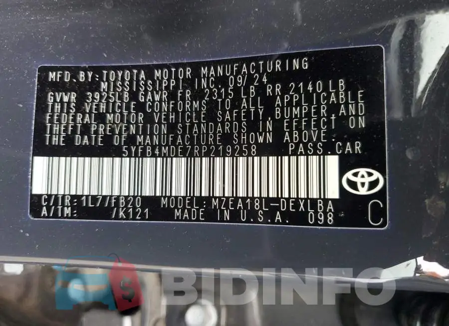 5YFB4MDE7RP219258 Photo# 13