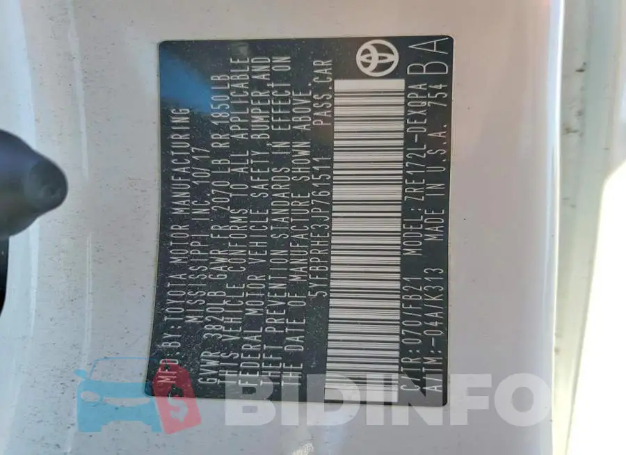 5YFBPRHE3JP761511 Photo# 12