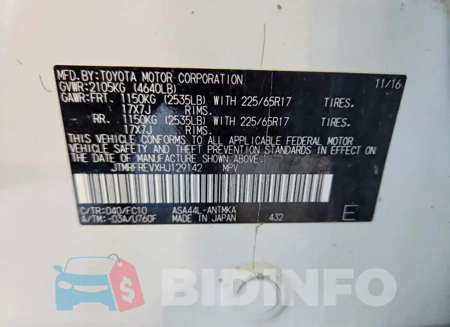 JTMRFREVXHJ129142 Photo# 14